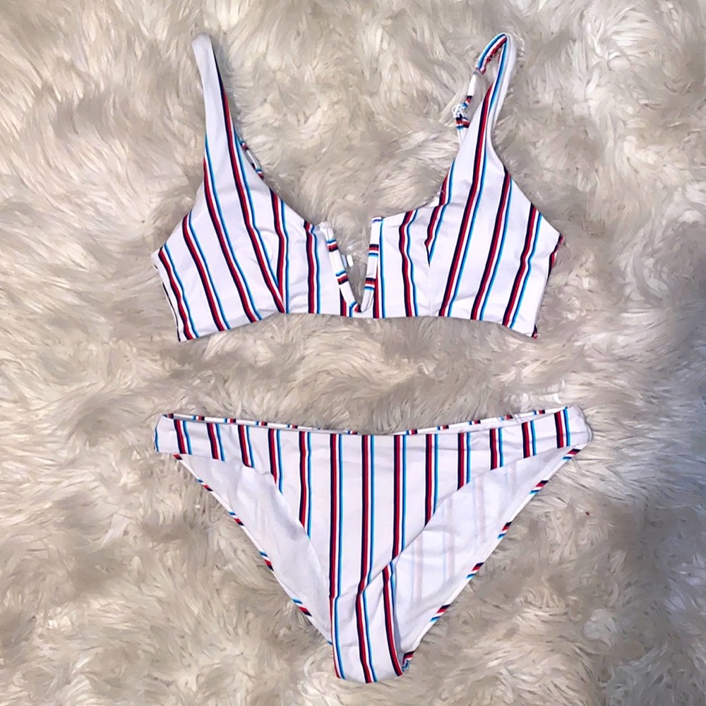 Ardene White Striped Bikini Set